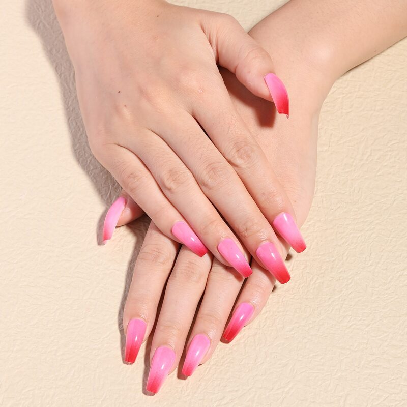 

24pcs Ombre Fake Nail & 1sheet Tape, Multicolor