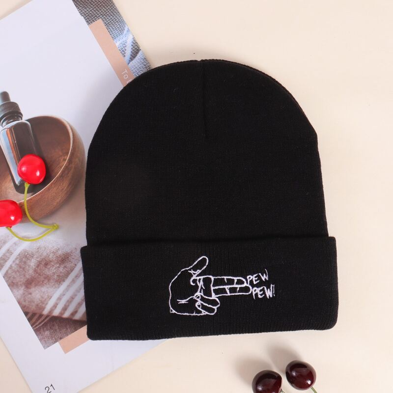 

Graphic Embroidery Knit Hat, Black