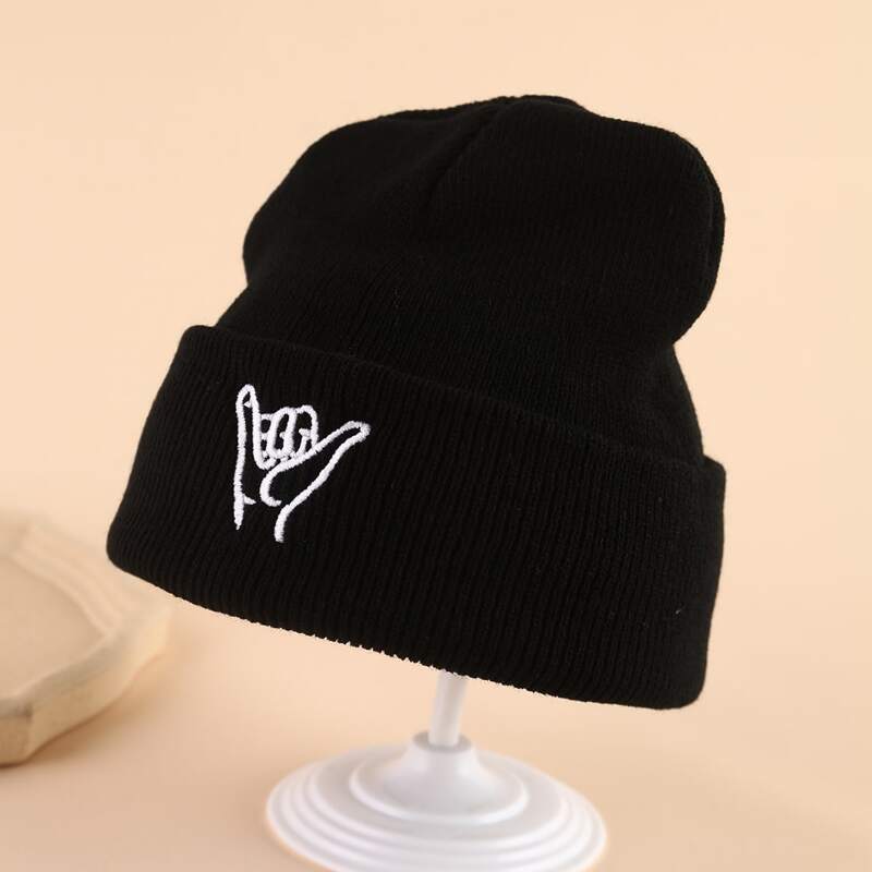 

Guys Graphic Embroidery Knit Hat, Black