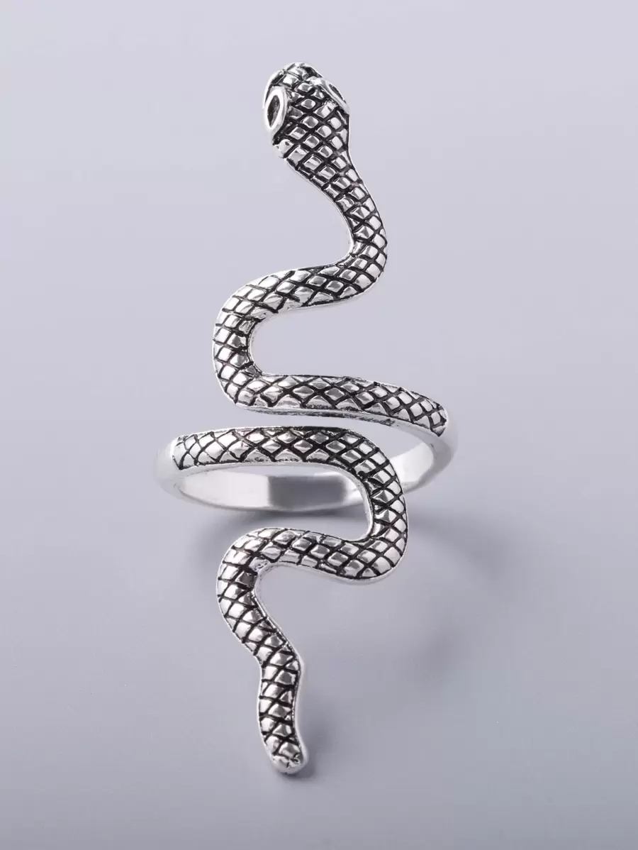 Những người đàn ông thời trang và phổ biến Nhẫn hợp kim thiết kế hình rắn để làm quà tặng trang sức và cho một vẻ ngoài sành điệu - Màu Bạc Cổ - Xem 1