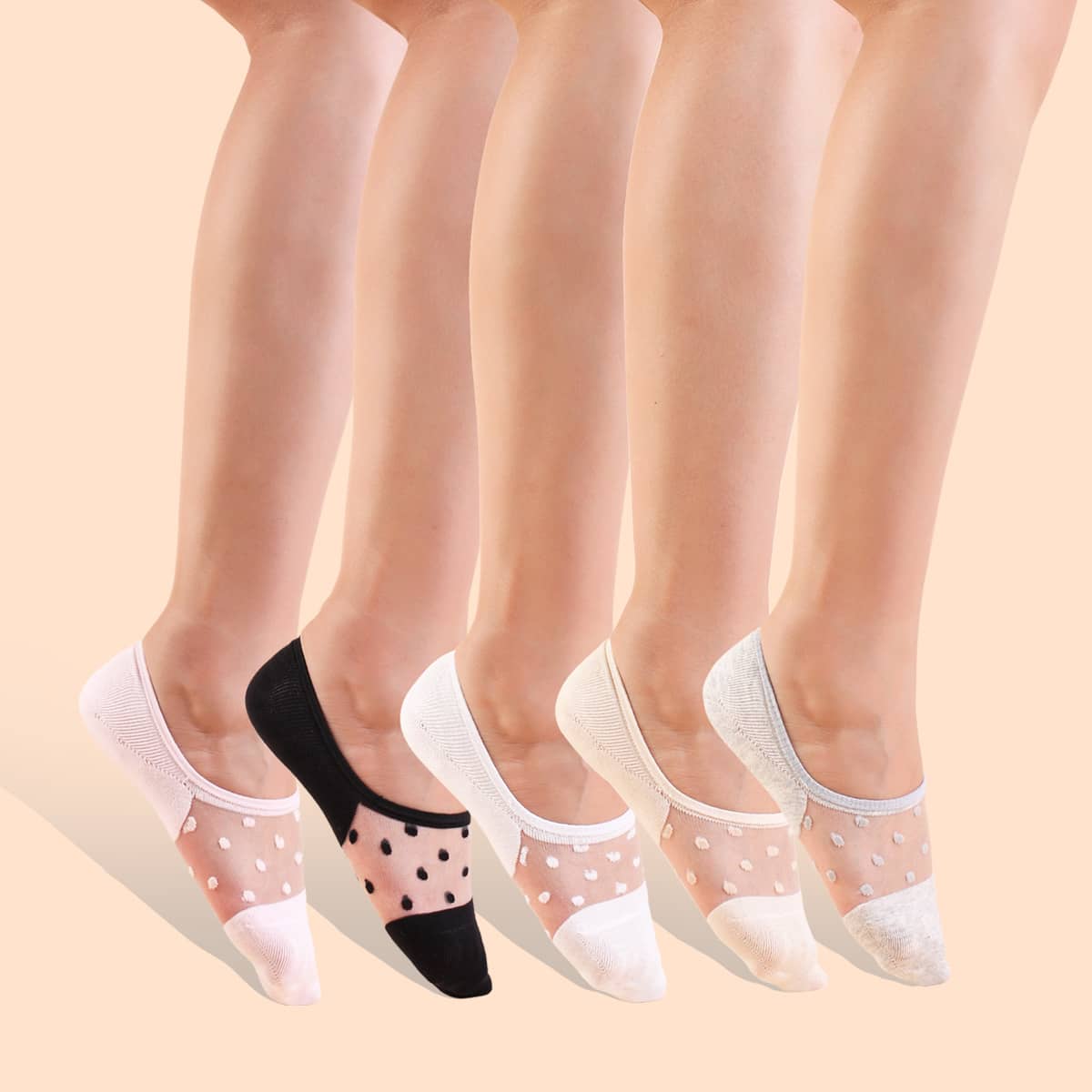 

5pairs Polka Dot Invisible Socks, Multicolor