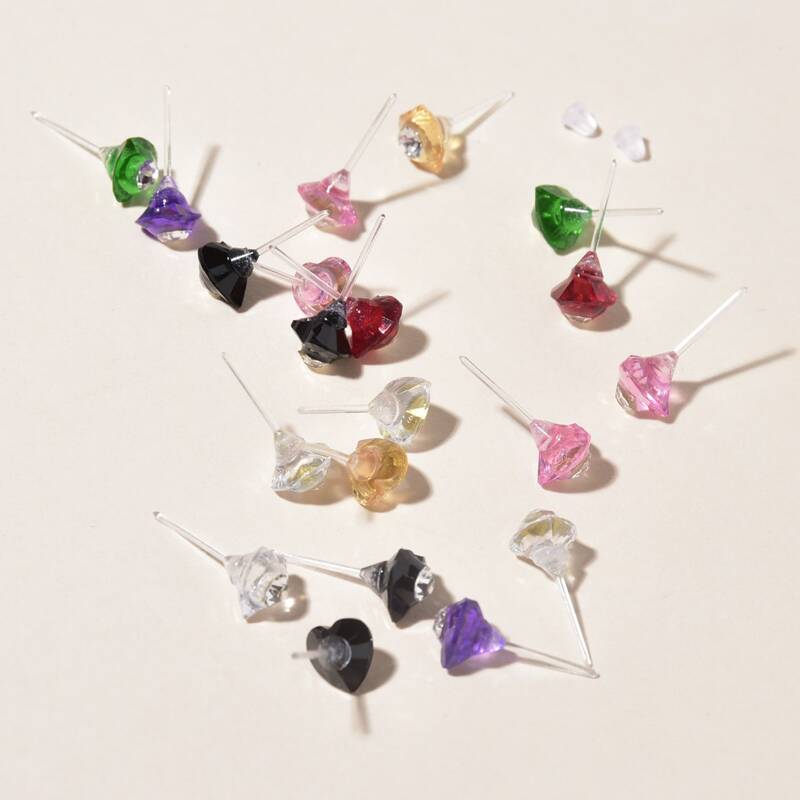 

20pcs Rhinestone Stud Earrings, Multicolor