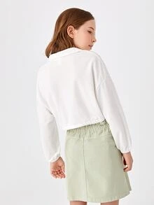 SHEIN Girls Half Zip Drop Shoulder Sweatshirt - White - View 2