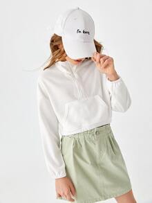 SHEIN Girls Half Zip Drop Shoulder Sweatshirt - White - View 4