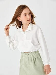 SHEIN Girls Half Zip Drop Shoulder Sweatshirt - White - View 5