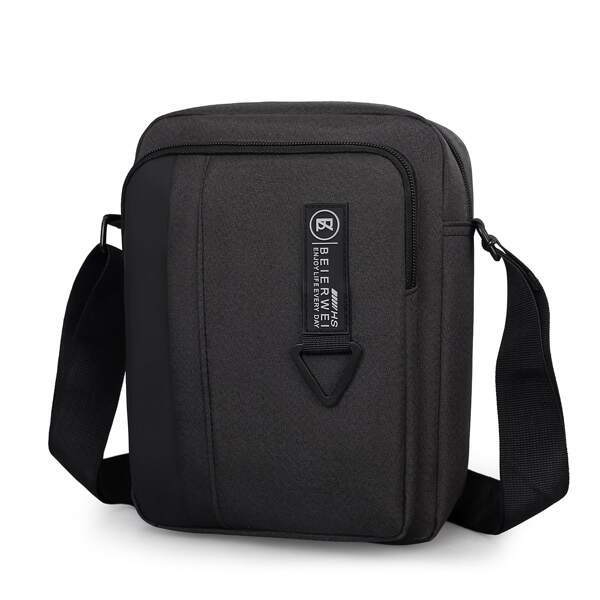 

Men Letter Graphic Zip Front Crossbody Bag, Black