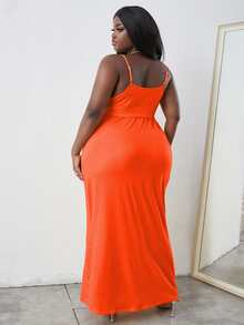Plus Solid Belted Cami Dress - Orange - View 2