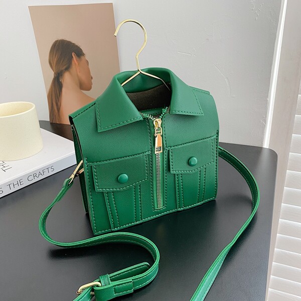 

Stitch Detail Zip Front Novelty Bag, Green