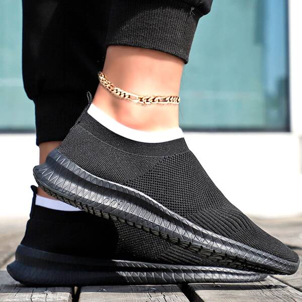 

Minimalist Knit Detail Slip-On Sneakers, Black