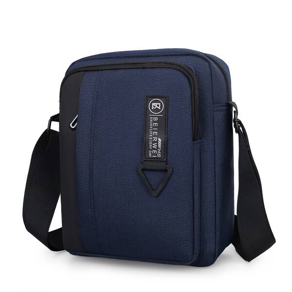 

Men Letter Graphic Zip Front Crossbody Bag, Blue