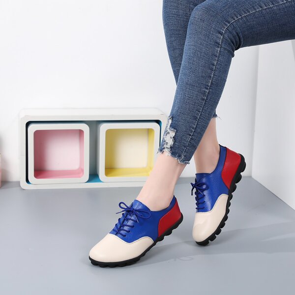 

Colorblock Lace-Up Front Court Flats, Blue
