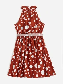SHEIN VCAY Polka Dot Keyhole Back Belted Dress - Multicolor - View 2
