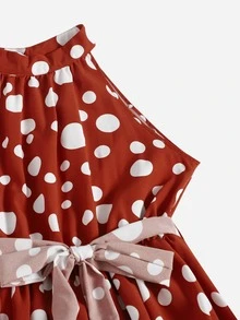 SHEIN VCAY Polka Dot Keyhole Back Belted Dress - Multicolor - View 4