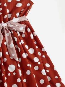 SHEIN VCAY Polka Dot Keyhole Back Belted Dress - Multicolor - View 5