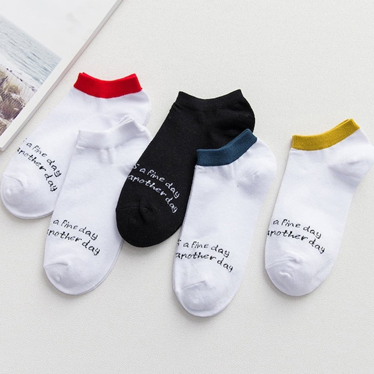 

Guys 5pairs Graphic Ankle Socks, White