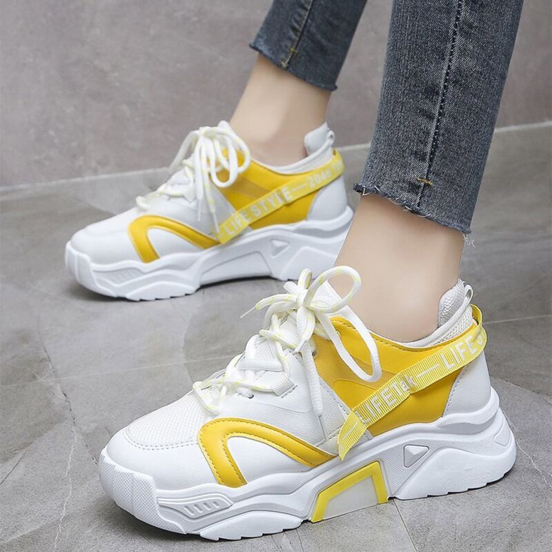 

Two Tone Lace-up Front Chunky Sneakers, Yellow