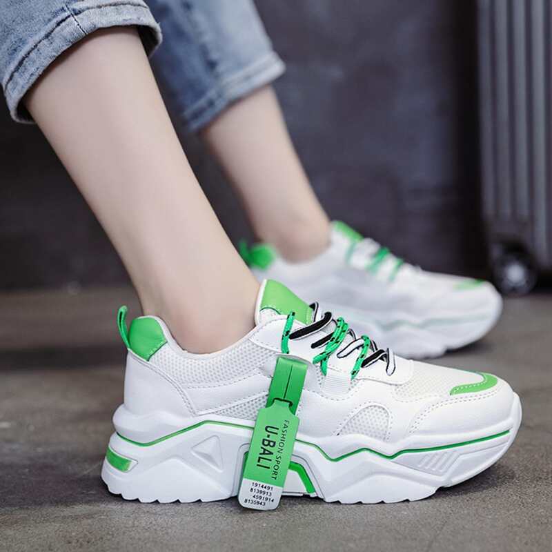 

Lace-up Front Mesh Panel Sneakers, Green
