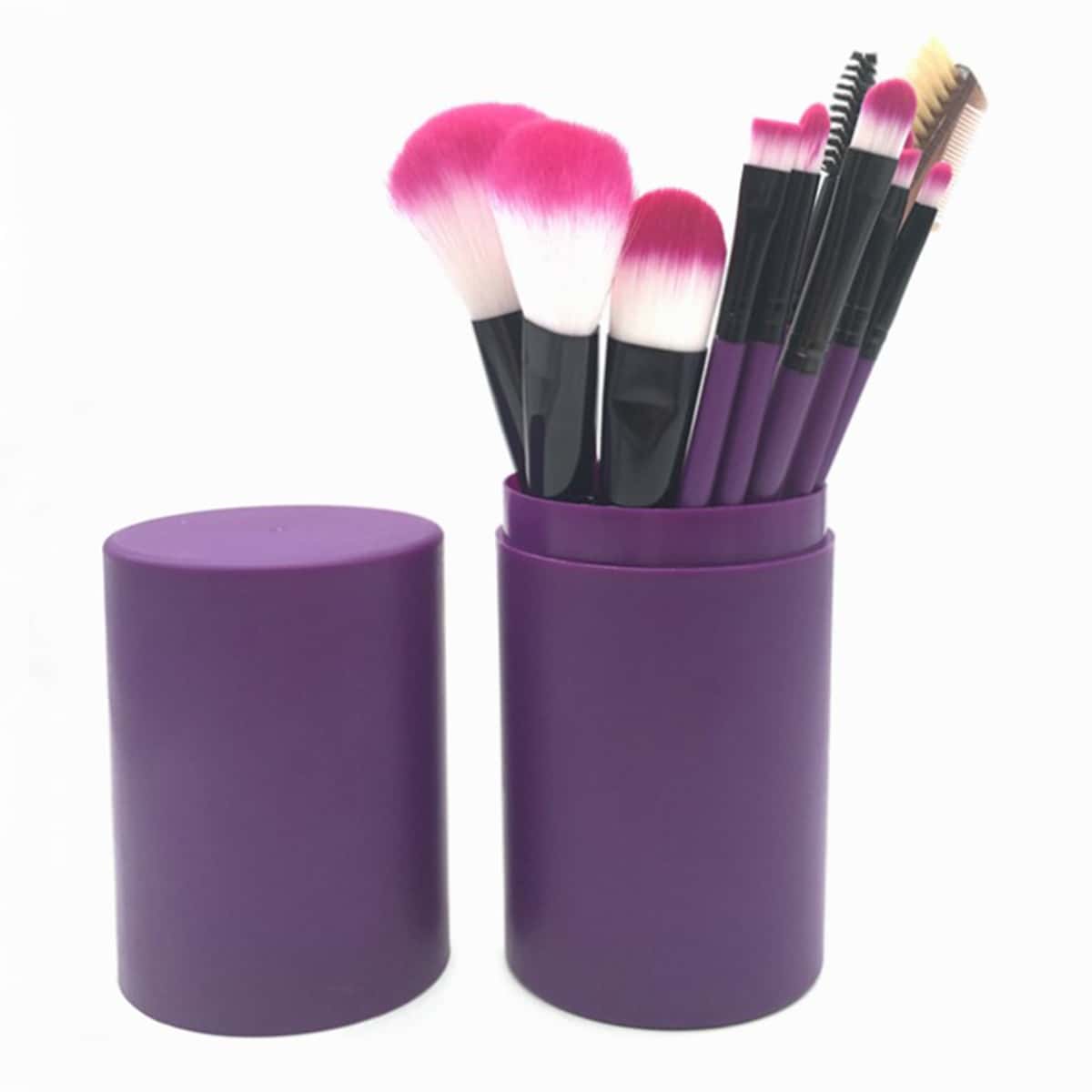 

12pcs Makeup Brush & 1pc Storage Box, Purple