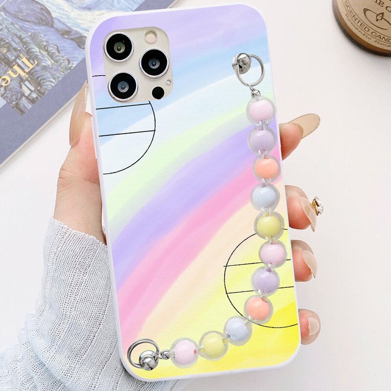 

Rainbow Phone Case With Beaded Hand Strap, Multicolor
