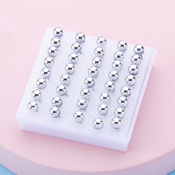 

40pcs Girls Ball Decor Stud Earrings, Silver