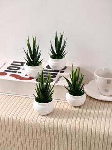 1pc Artificial Potted Aloe, Plastic Mini Potted Plant, Suitable For Desktop Window Bookshelf Decoration,Fake Plants,Fall Decor,Room,Desk,Garden Decor,Room Decoration Stuff, Valentine Day, Gift Gifts Birthday Graduation - Green - View 1