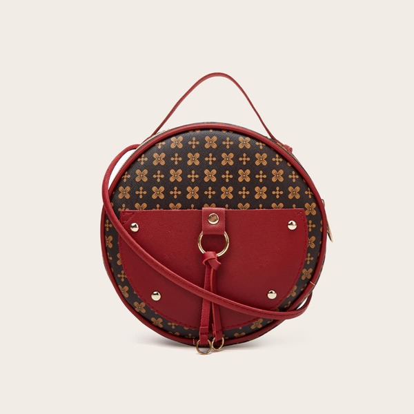

Pocket Front All Over Print Circle Bag, Red