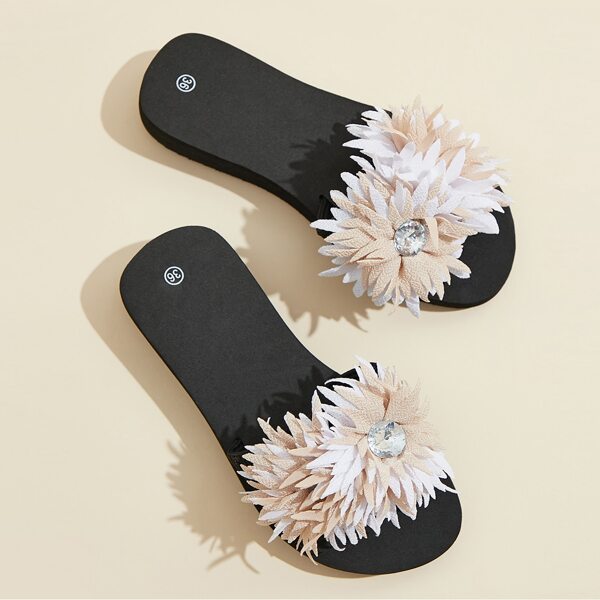 

Floral & Rhinestone Decor Slides, Beige