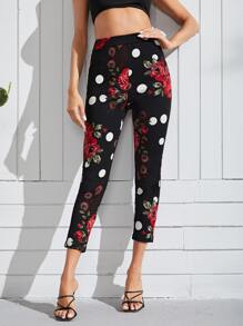 SHEIN 花卉和圓點印花七分褲 - 彩色 - 查看 3