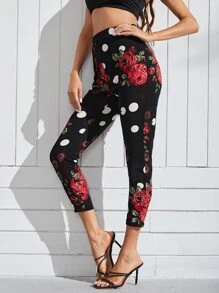 SHEIN 花卉和圓點印花七分褲 - 彩色 - 查看 1