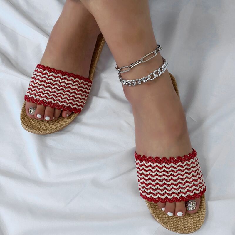 

Striped Pattern Braided Slides, Red