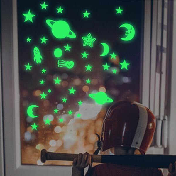 

1pc Galaxy Pattern Glow Sticker, Green
