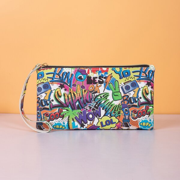 

Colorblock Letter Graphic Clutch Bag, Multicolor