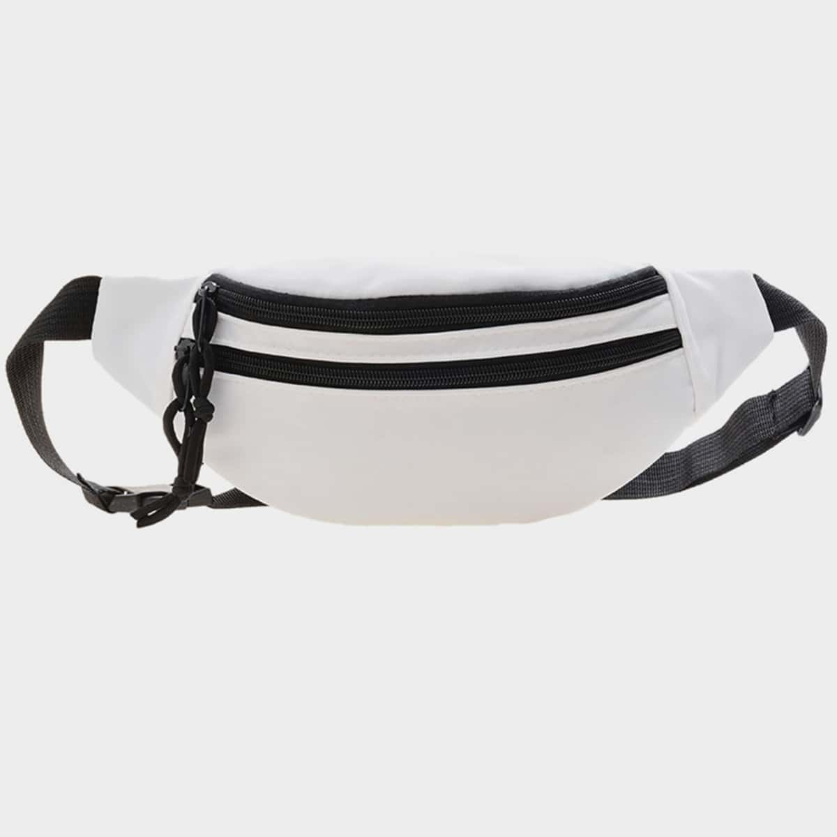 

Minimalist Double Zipper Fanny Pack, White