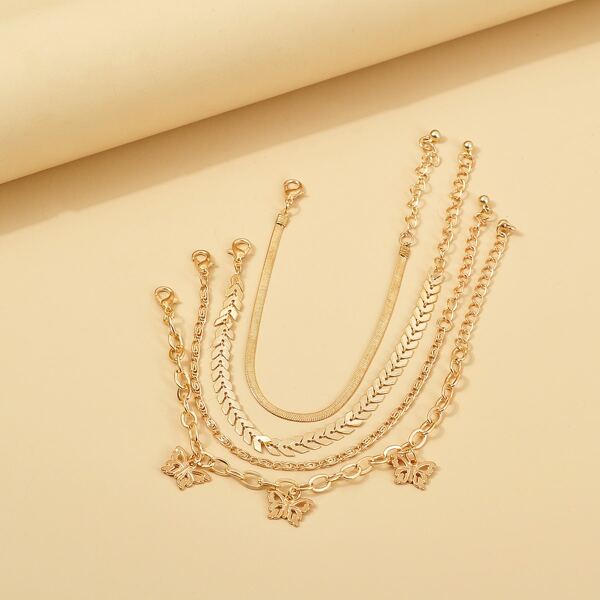

4pcs Butterfly Decor Bracelet, Gold