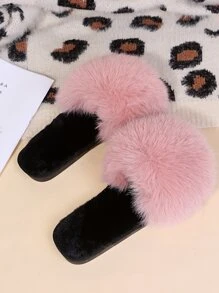 Fluffy Strap Open Toe Home Slippers - Pink - View 4