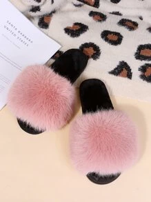 Fluffy Strap Open Toe Home Slippers - Pink - View 5