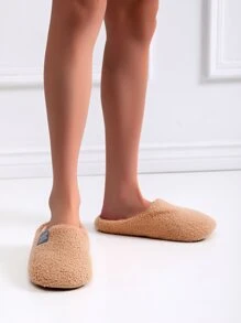 Fluffy Letter Patch Home Slippers - Khaki - View 4