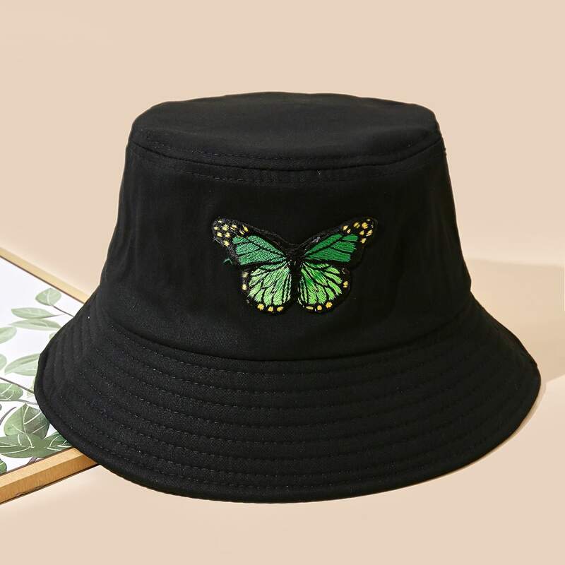 

Butterfly Embroidery Bucket Hat, Black