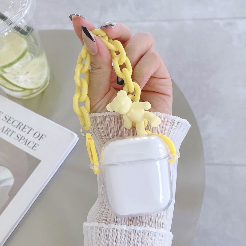 

Clear Case For Airpods With Bear Decor Chain Strap