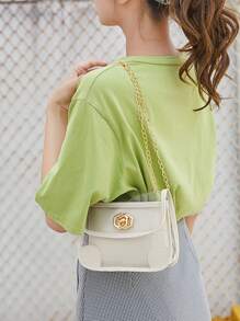 Clear Chain Bag With Flap Satchel Bag - White - View 3