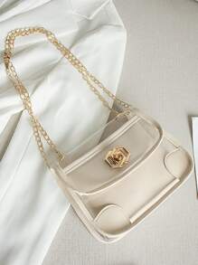 Clear Chain Bag With Flap Satchel Bag - White - View 5