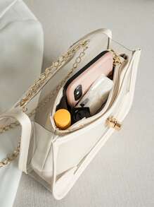Clear Chain Bag With Flap Satchel Bag - White - View 6