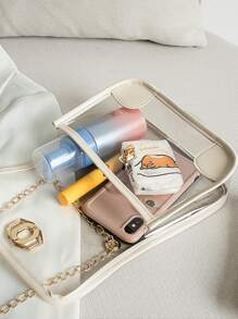 Clear Chain Bag With Flap Satchel Bag - White - View 7
