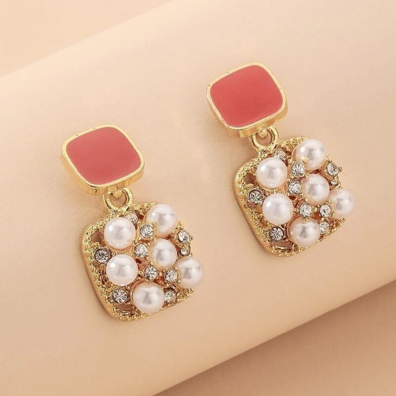 

Faux Pearl Decor Drop Earrings, Pink