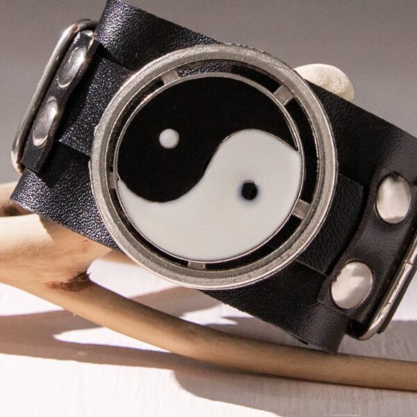 

Men Yin & Yang PU Leather Bracelet, Black
