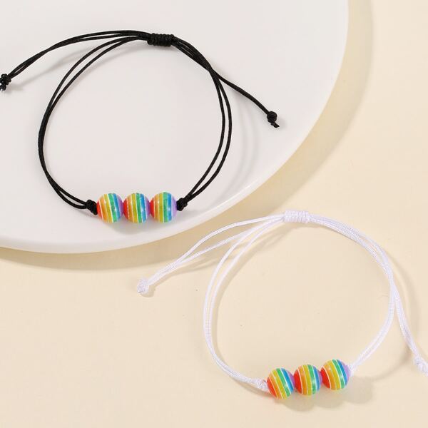 

2pcs Men Bead Decor String Bracelet, Multicolor