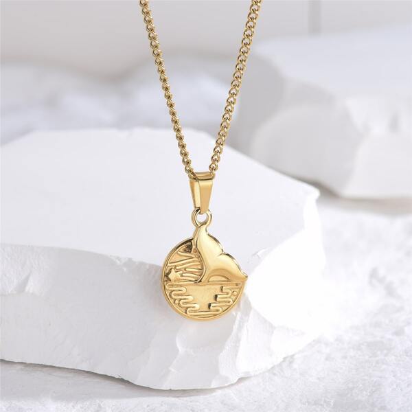 

18K Gold Plated Fish Tail Engraved Necklace