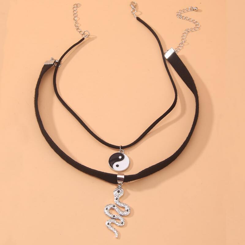 

2pcs Yin & Yang Decor Necklace, Black