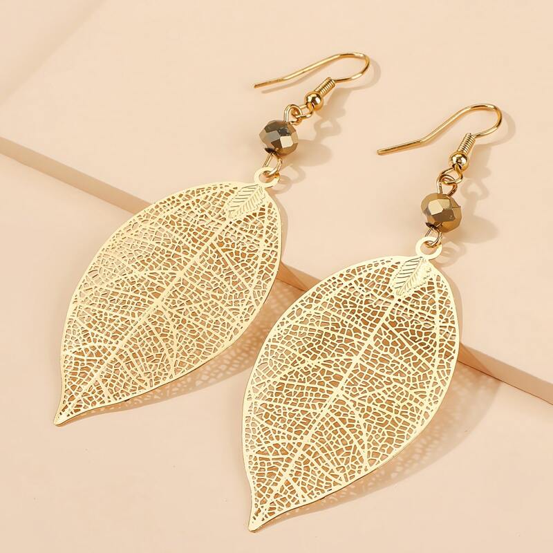 

Leaf Decor Drop Earrings, Gold