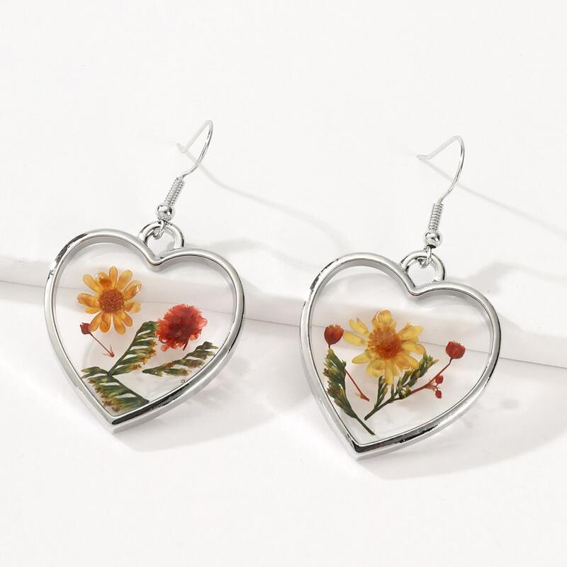 

Flower Drop Earrings, Silver